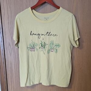Zoe + Liv Yellow Plants “Hang In There” Short Sleeve T-Shirt Size XL